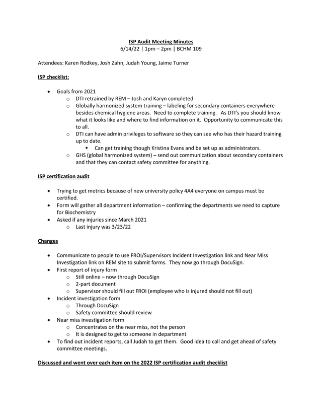 ISP Audit Meeting Minutes screenshot