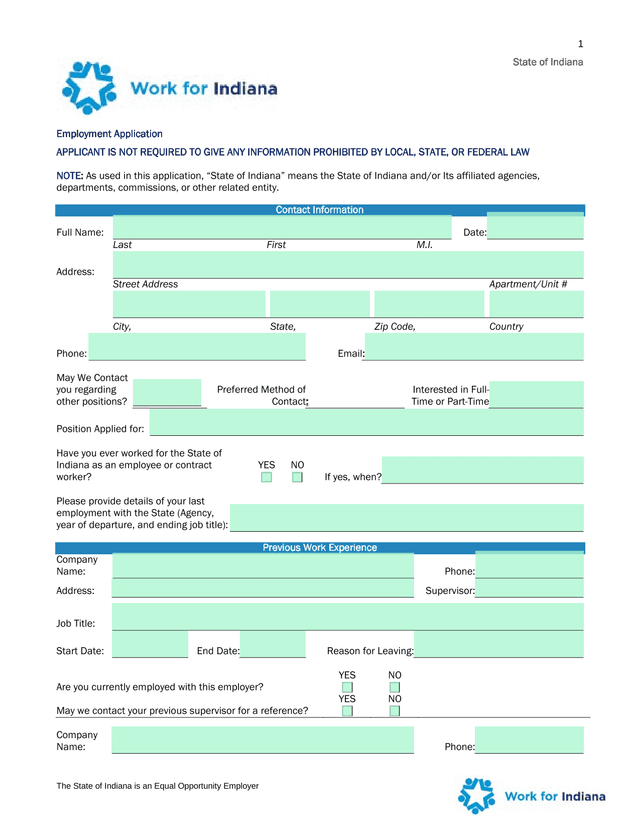 State Of Indiana Employment Application screenshot