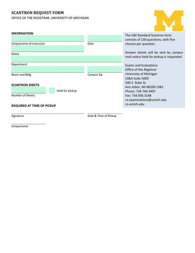 SCANTRON REQUEST FORM screenshot