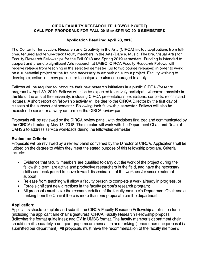 CIRCA Faculty Research Fellowship (CFRF) Call For Proposals screenshot