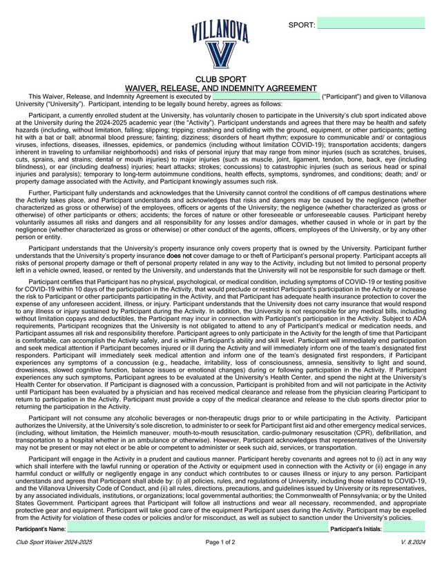 Club Sport Waiver 2024 2025 screenshot