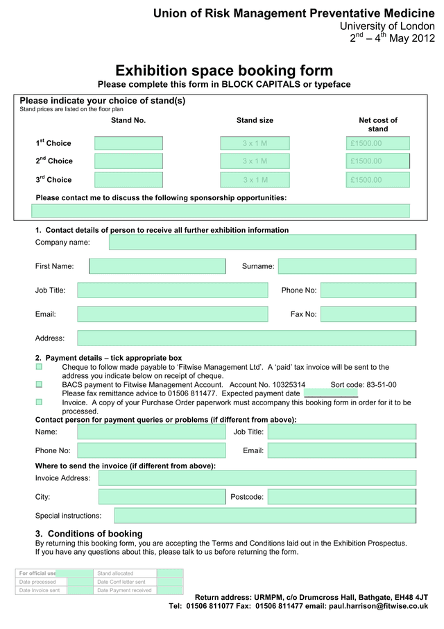 Exhibition Space Booking Form screenshot