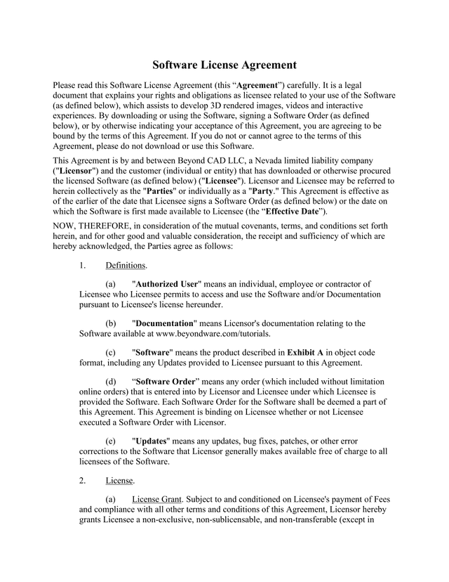 Software License Agreement screenshot