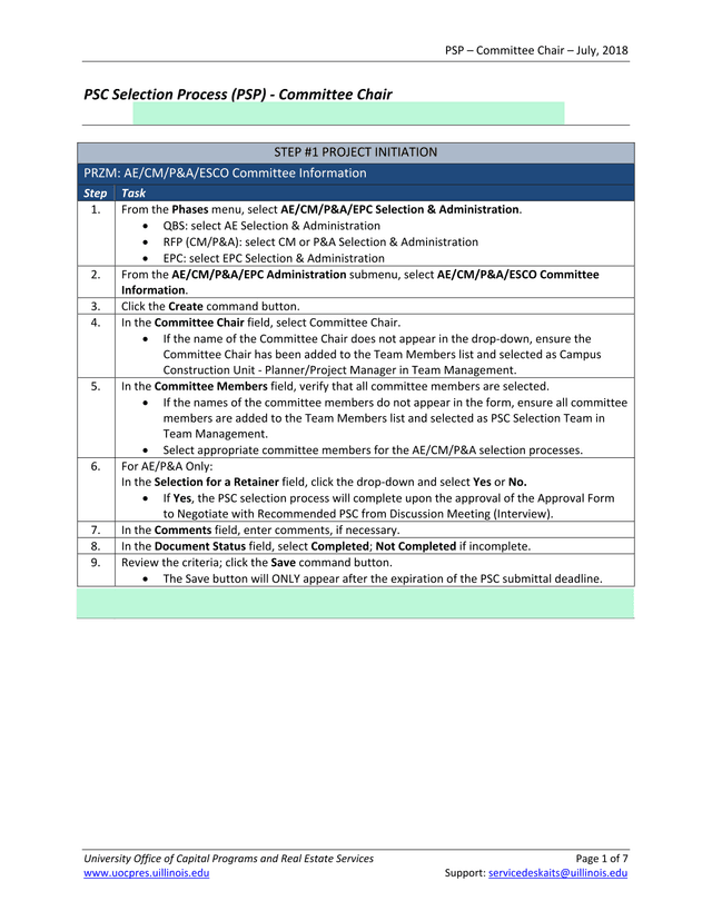 PSC Selection Process (PSP)   Committee Chair screenshot