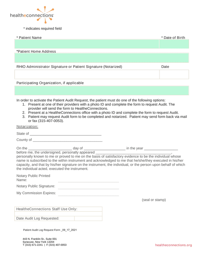 Patient Audit Log Request Form  09 17 2021 screenshot