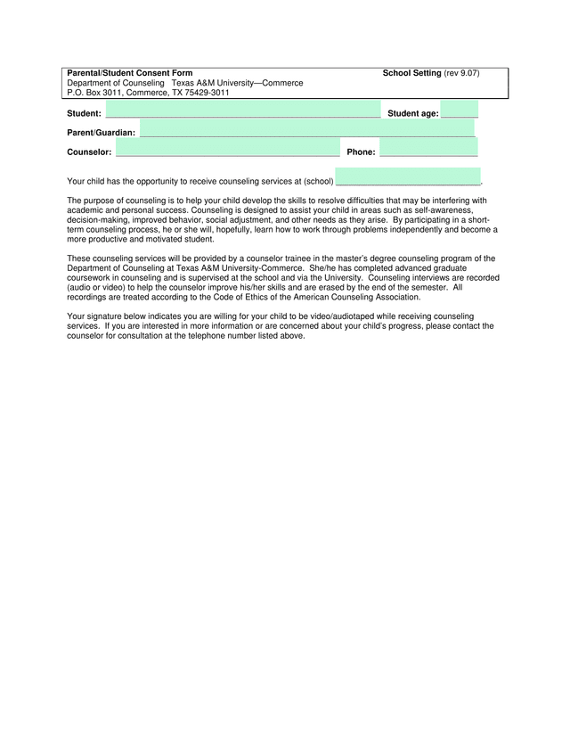 ParentalStudent Consent Form   School Setting screenshot