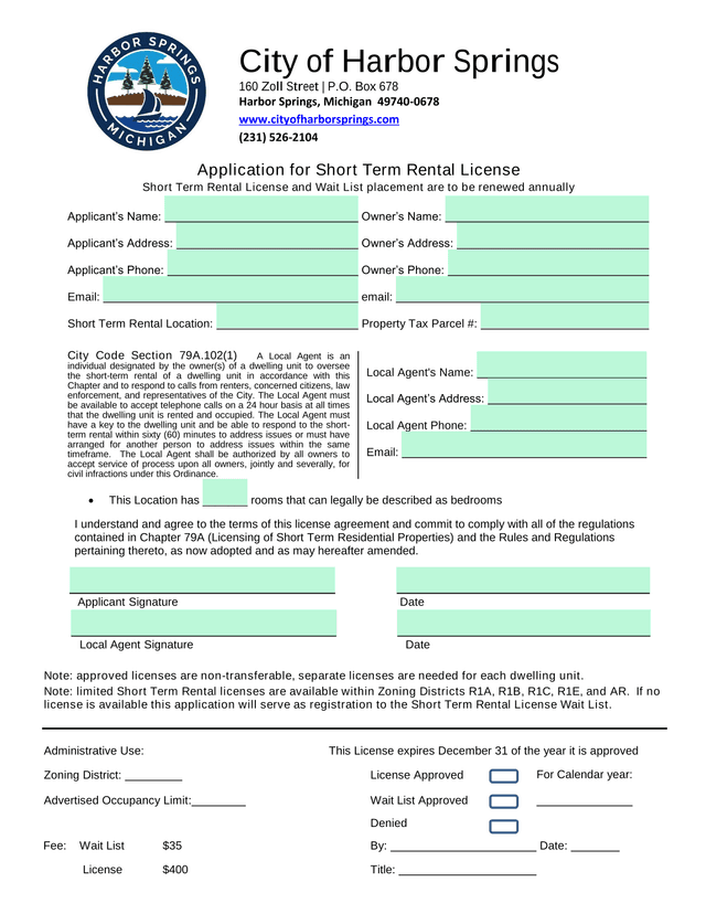 Application For Short Term Rental License screenshot