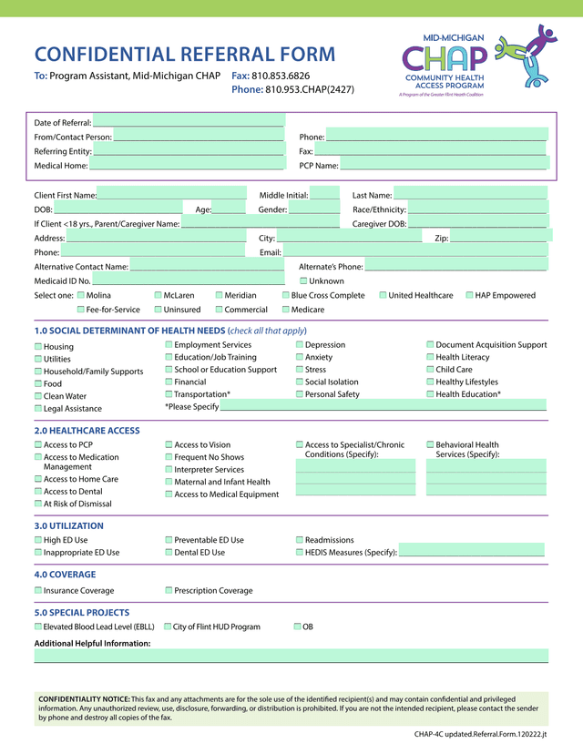 Health Referral And Coverage Form screenshot