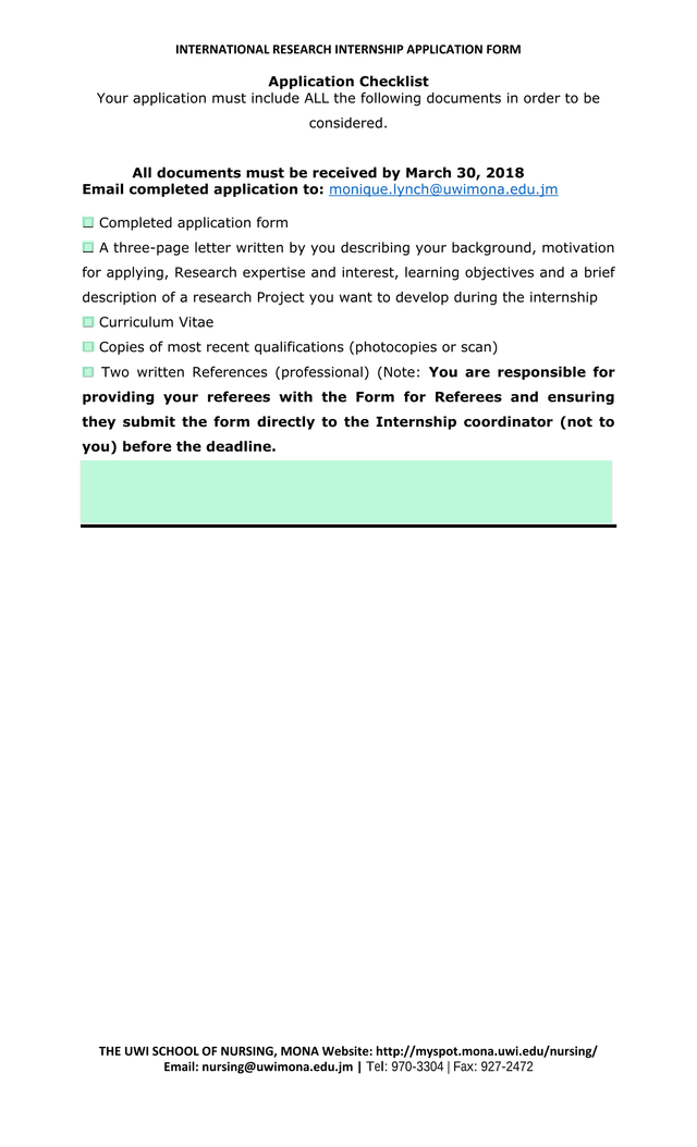 INTERNATIONAL RESEARCH INTERNSHIP APPLICATION FORM screenshot