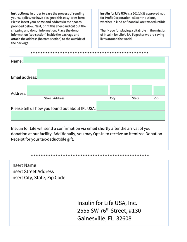 Insulin For Life USA Donation Form screenshot
