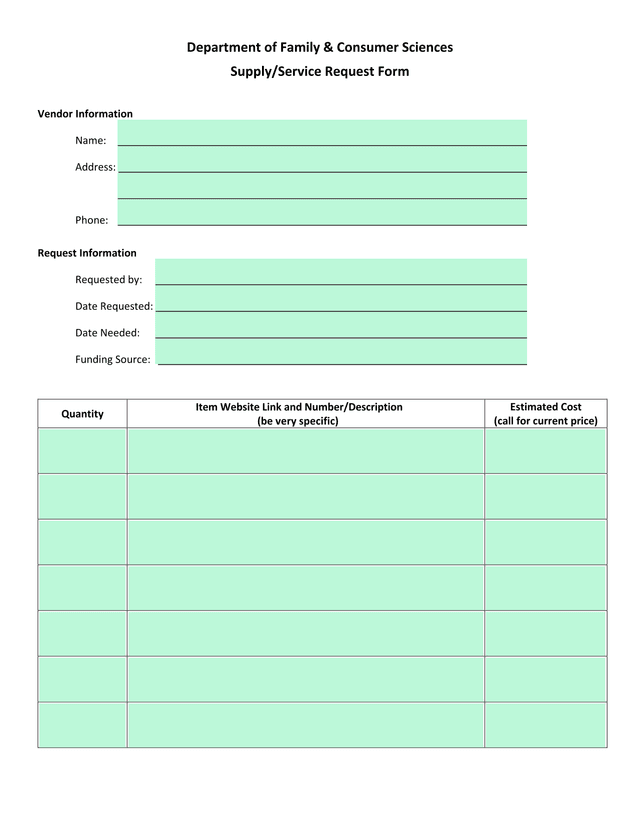SupplyService Request Form screenshot
