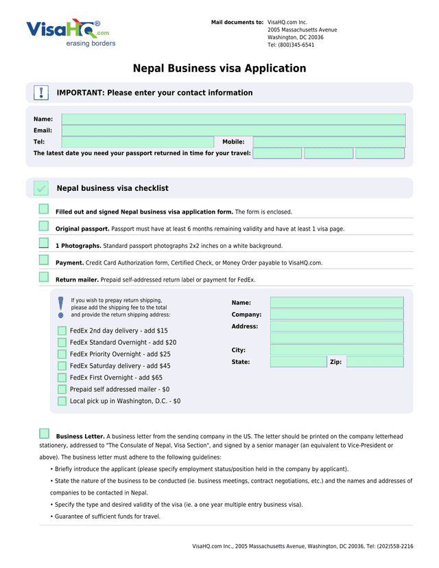 Nepal Business Visa Application screenshot