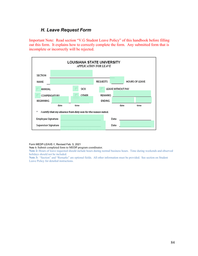 H. Leave Request Form screenshot