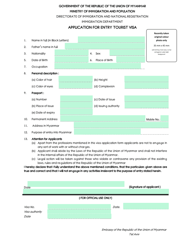 Application For Entry Tourist Visa screenshot