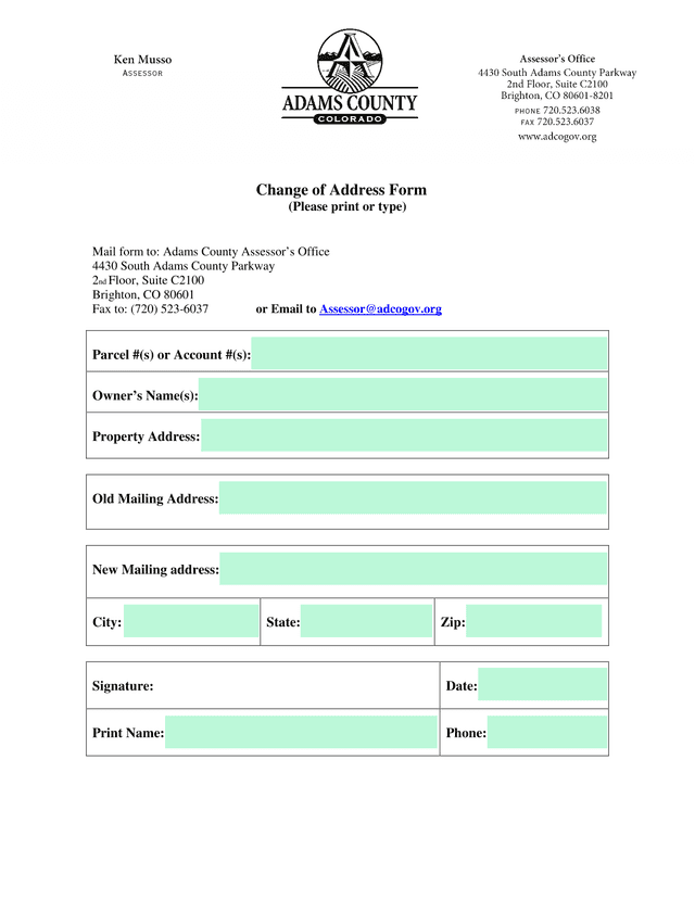 Change Of Address Form screenshot