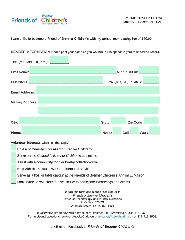 Membership Form screenshot