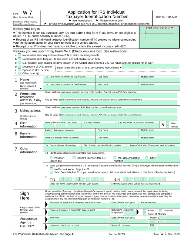 Form W 7 screenshot