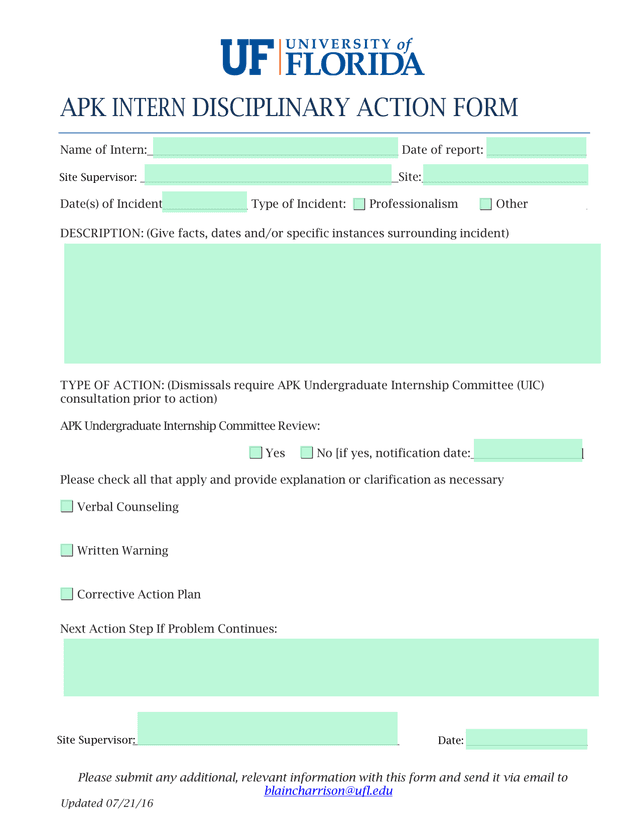 APK Intern Disciplinary Action Form screenshot