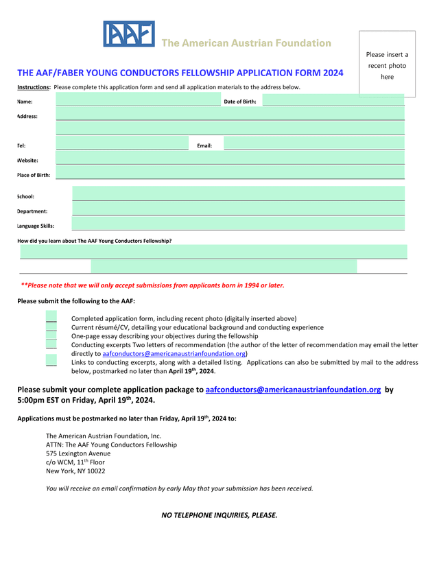 THE AAFFABER YOUNG CONDUCTORS FELLOWSHIP APPLICATION FORM 2024 screenshot
