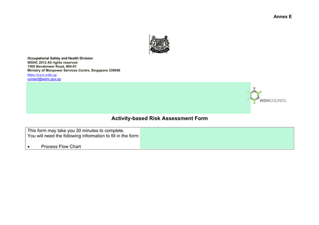Activity Based Risk Assessment Form screenshot