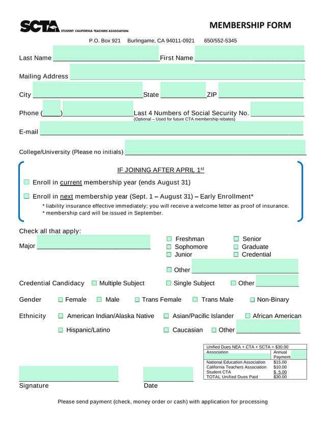 MEMBERSHIP FORM screenshot