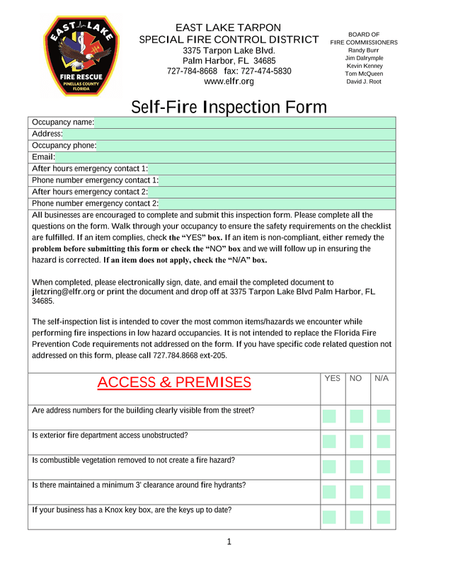 Self Fire Inspection Form screenshot