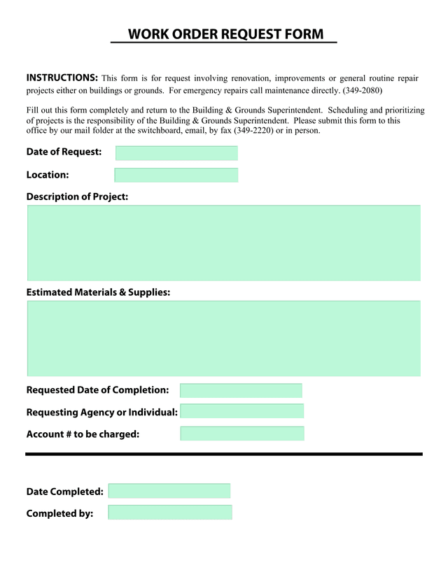 WORK ORDER REQUEST FORM screenshot