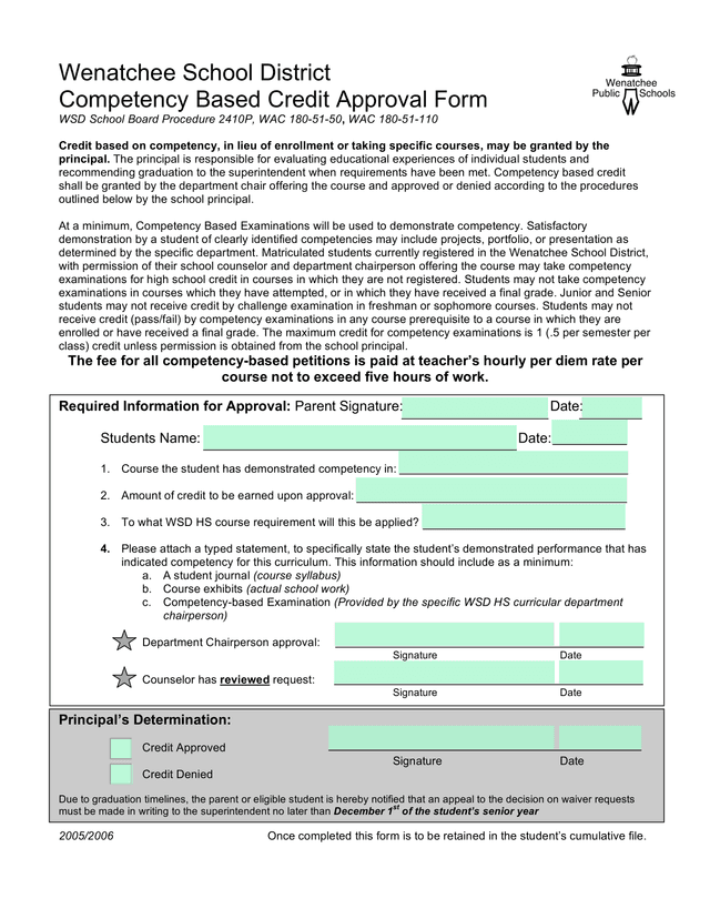 Competency Based Credit Approval Form screenshot