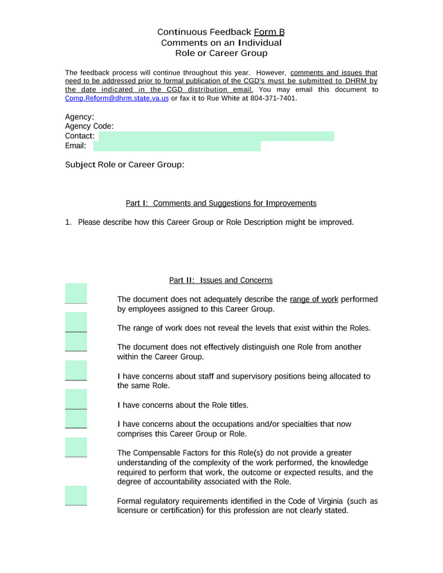 Continuous Feedback Form B screenshot