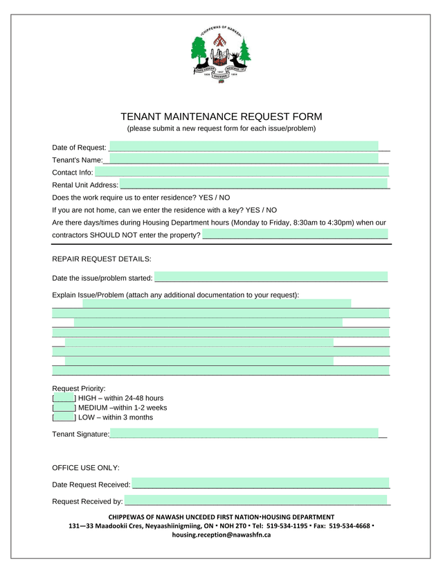 Tenant Maintenance Request Form screenshot