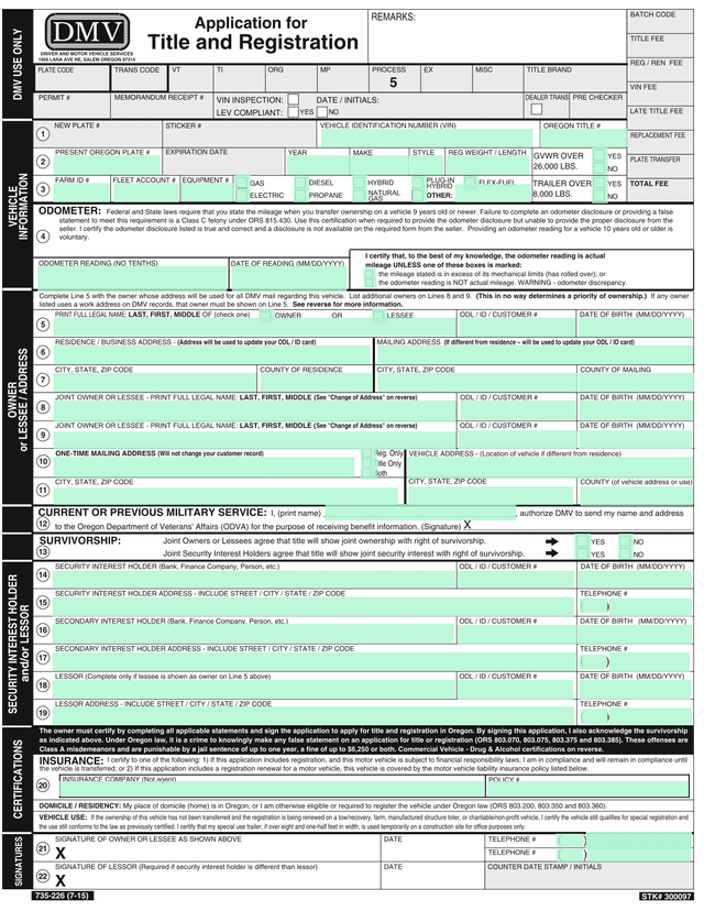 Oregon Vehicle Title And Registration Application screenshot