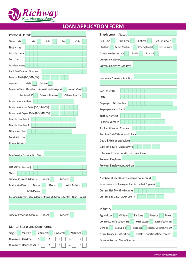 Loan Application Form screenshot