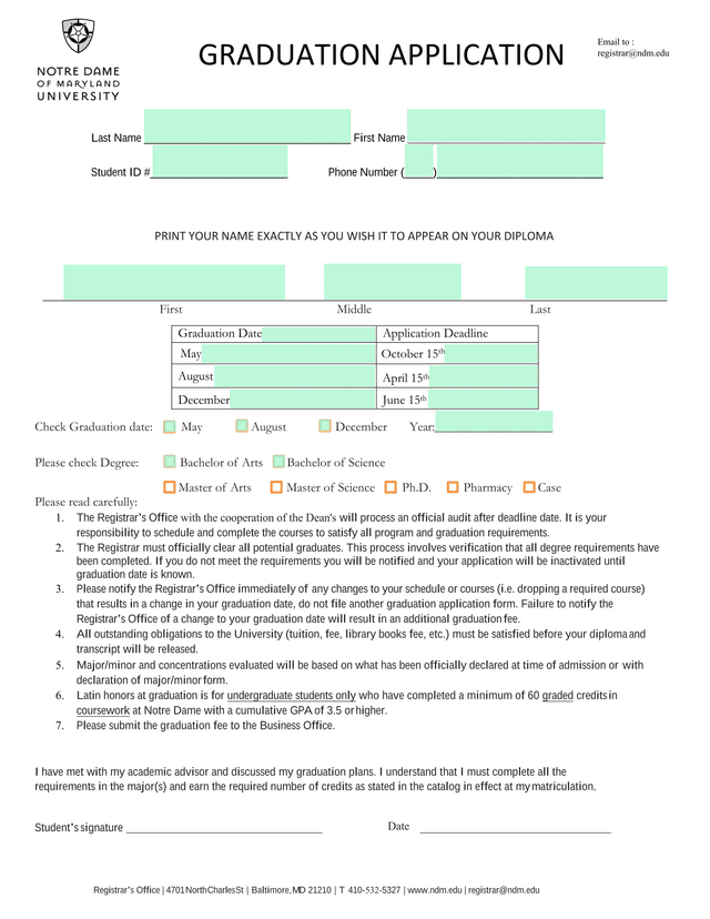 Graduation Application Form screenshot