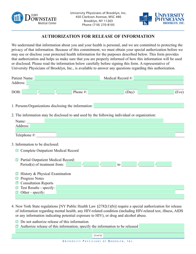 Authorization For Release Of Information screenshot