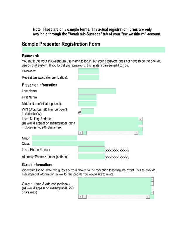 Sample Presenter Registration Form screenshot
