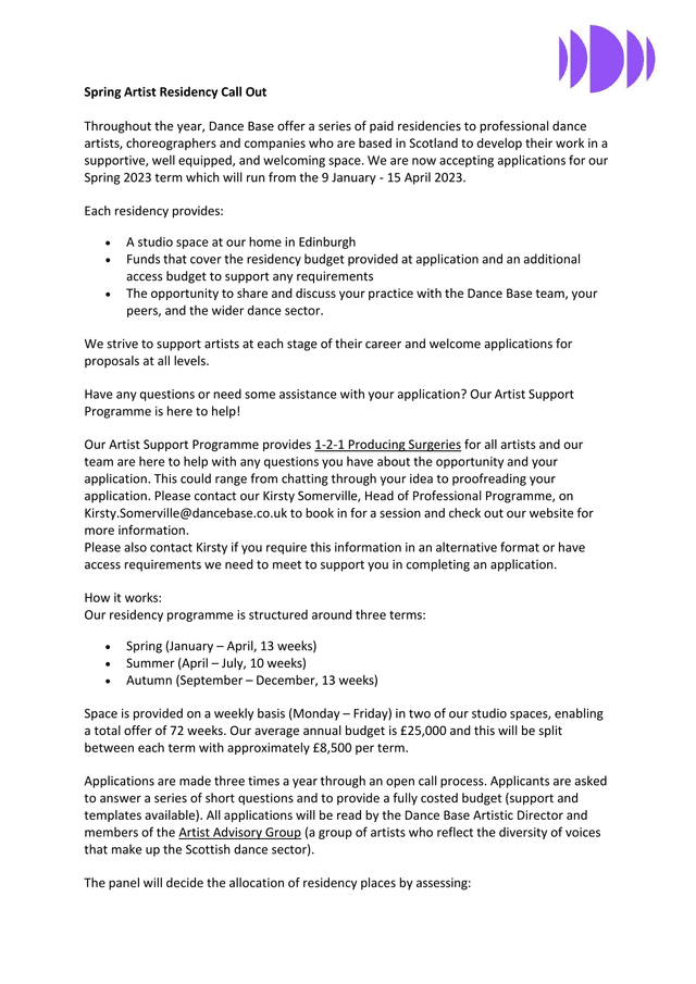 Spring Artist Residency Call Out screenshot
