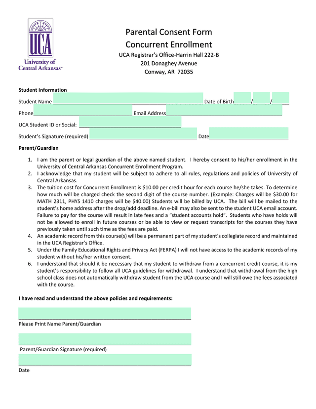 Parental Consent Form   Concurrent Enrollment screenshot