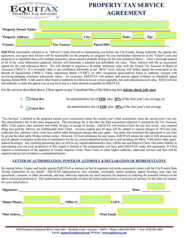 Property Tax Service Agreement screenshot