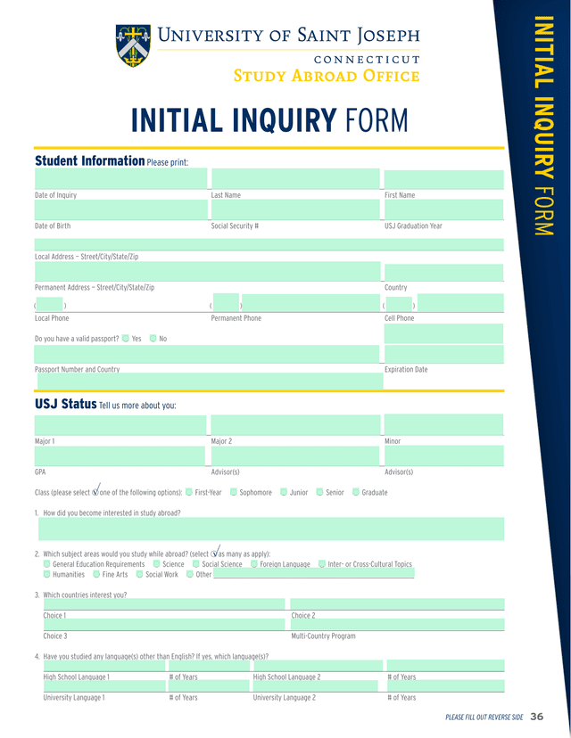 INITIAL INQUIRY FORM screenshot