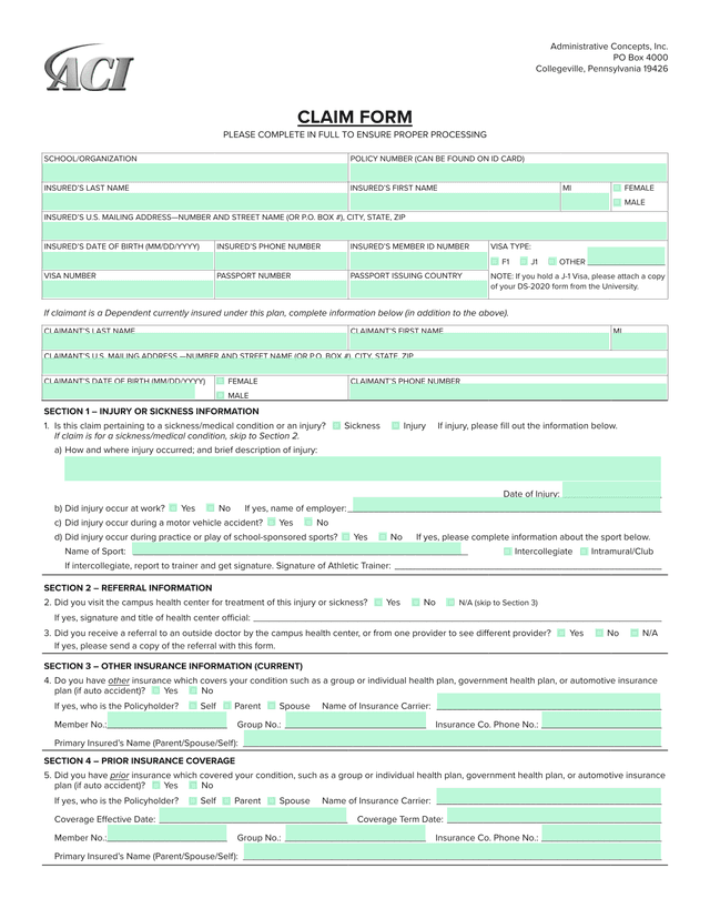 CLAIM FORM screenshot