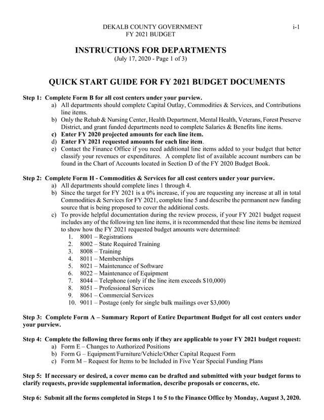 DEKALB COUNTY GOVERNMENT FY 2021 BUDGET INSTRUCTIONS FOR DEPARTMENTS screenshot