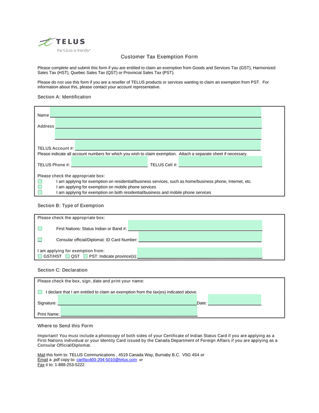 Customer Tax Exemption Form screenshot