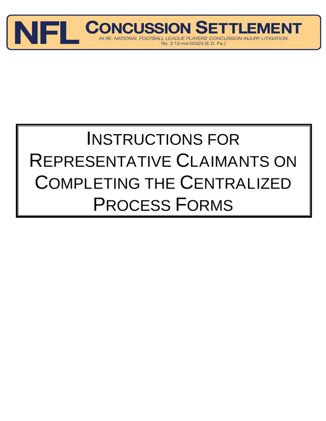 INSTRUCTIONS FOR REPRESENTATIVE CLAIMANTS ON COMPLETING THE CENTRALIZED PROCESS FORMS screenshot