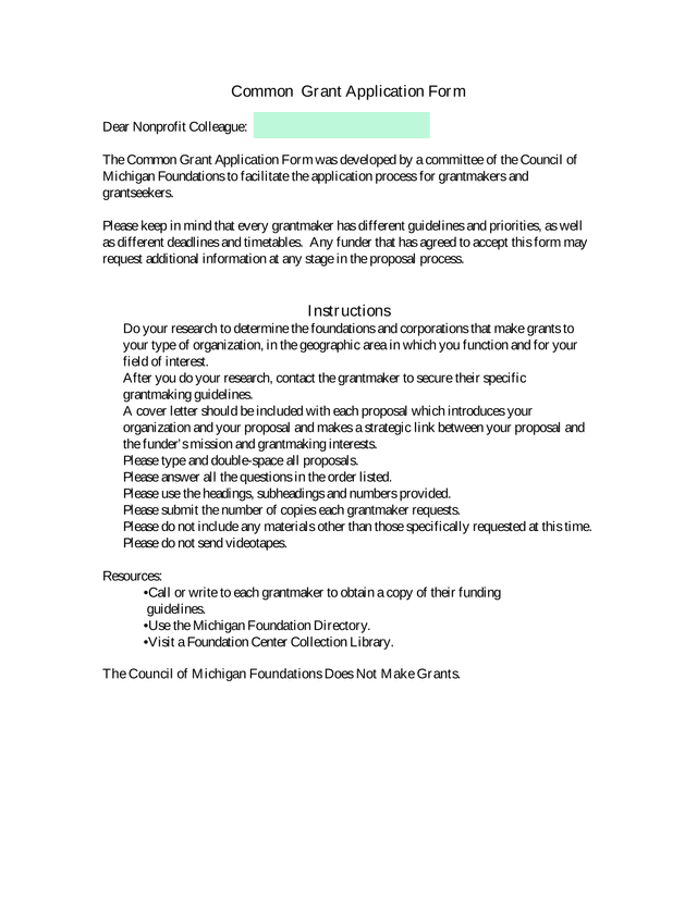 Common Grant Application Form screenshot