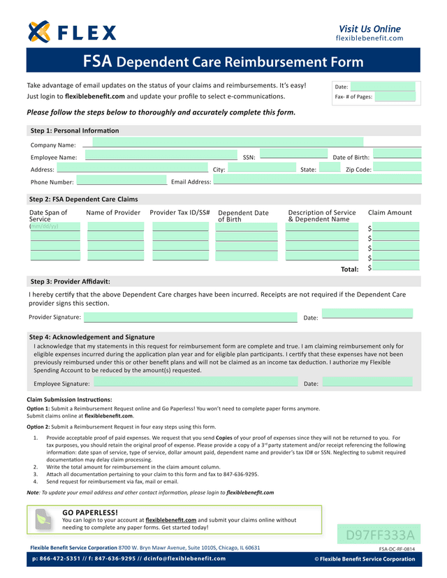FSA Dependent Care Reimbursement Form screenshot