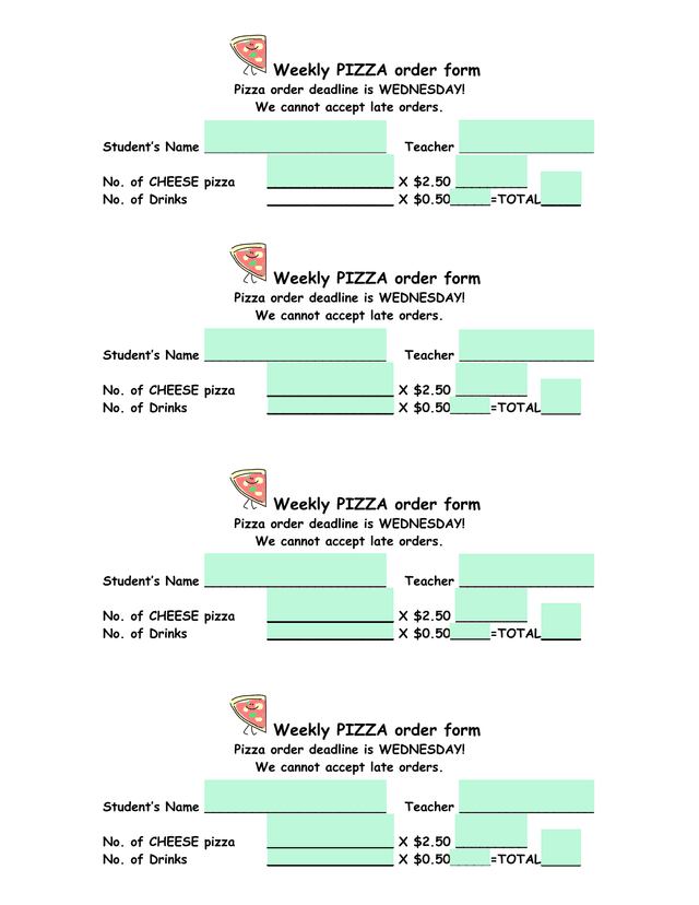 Weekly PIZZA Order Form screenshot