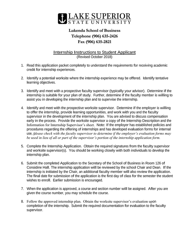 Internship Instructions To Student Applicant screenshot