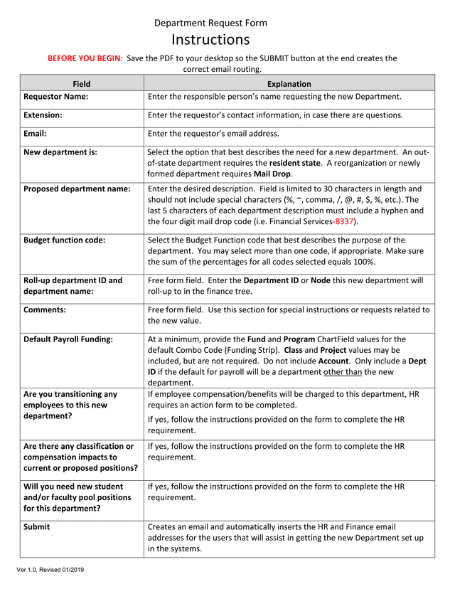 Department Request Form screenshot