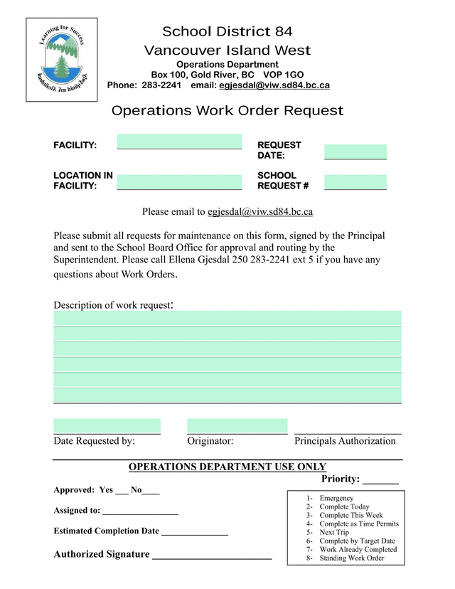 Operations Work Order Request screenshot