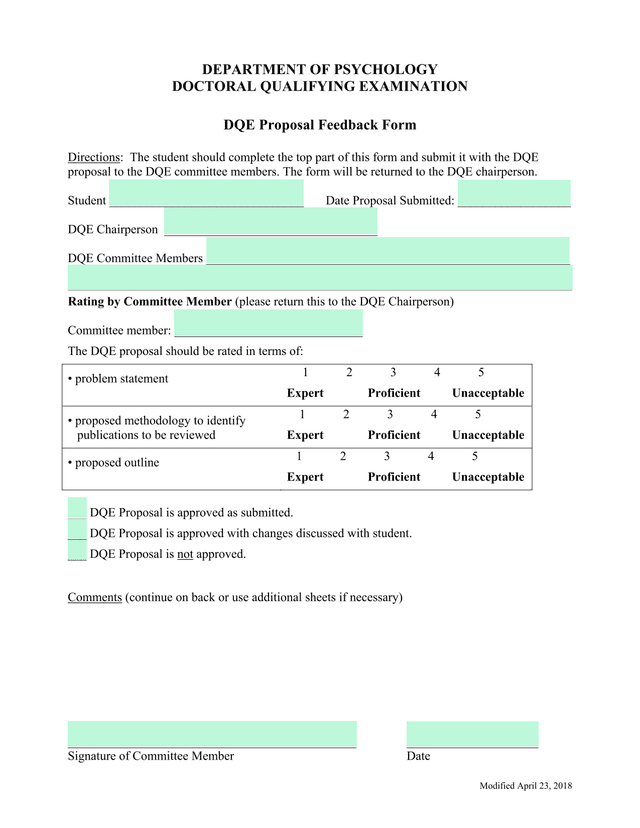 DQE Proposal Feedback Form screenshot